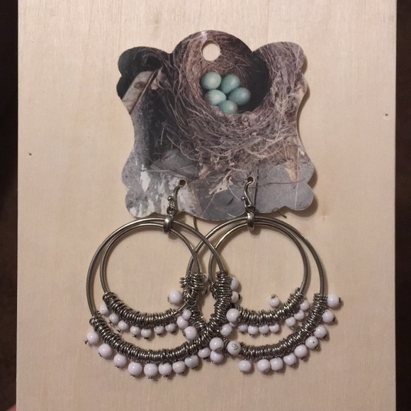 Anthropologie White Beads Drop Earrings